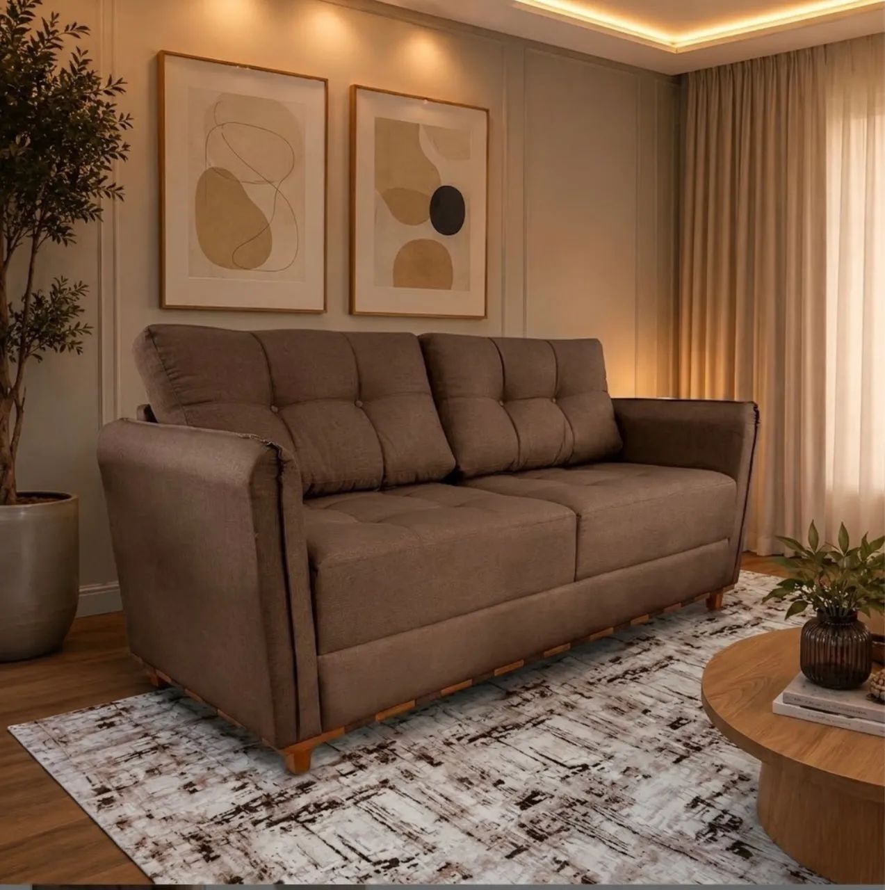 Sofá Living MJ141 1,80m em Linho Marrom