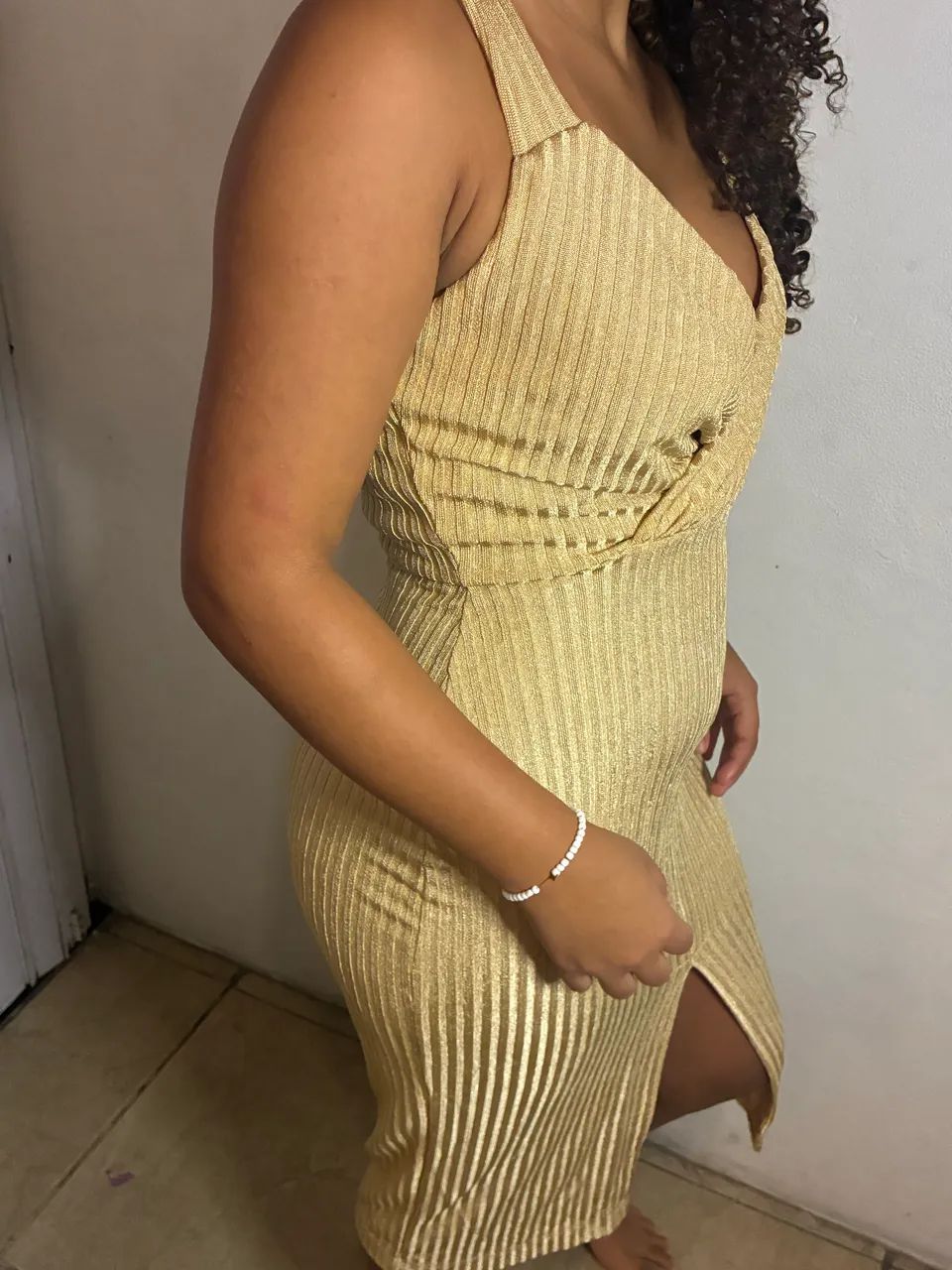 Vestido Botswana Midi transpassado Canelado dourado P