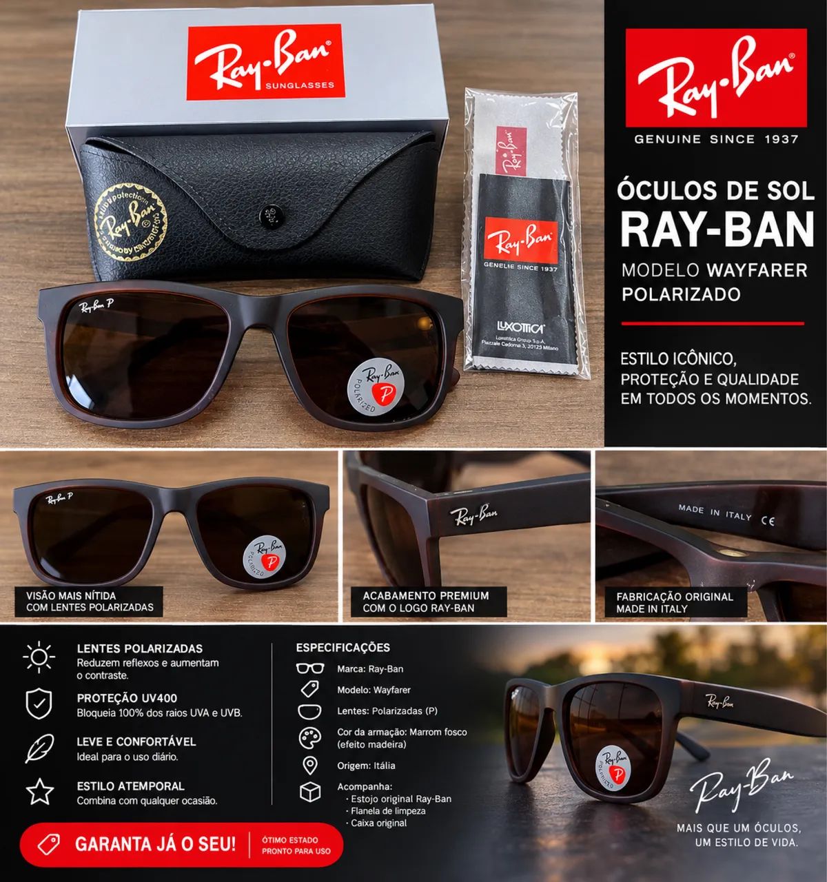 Óculos Sol Ray-Ban Wayfare Polarizado