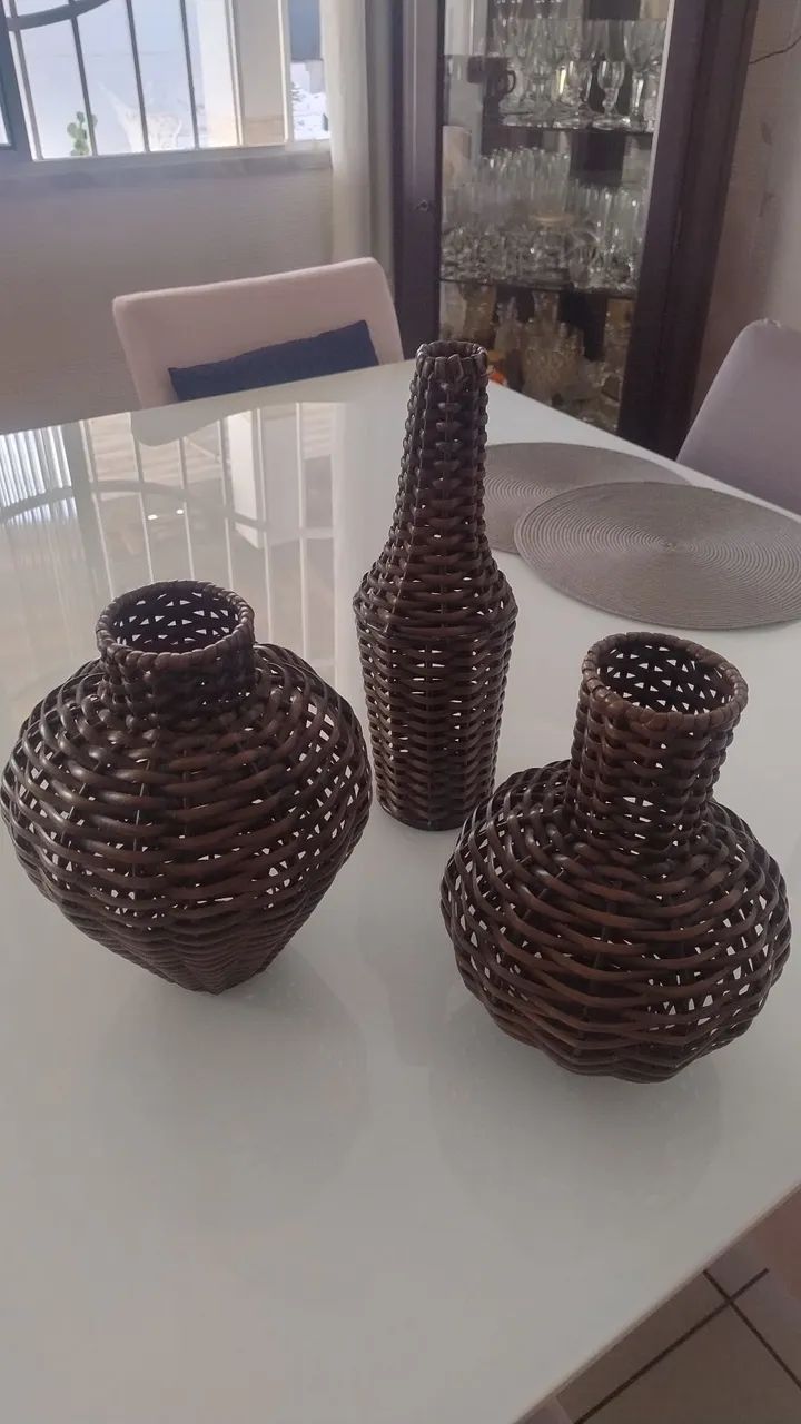 Kit de Vasos Decorativos em Vime - Estilo Rústico Elegante 