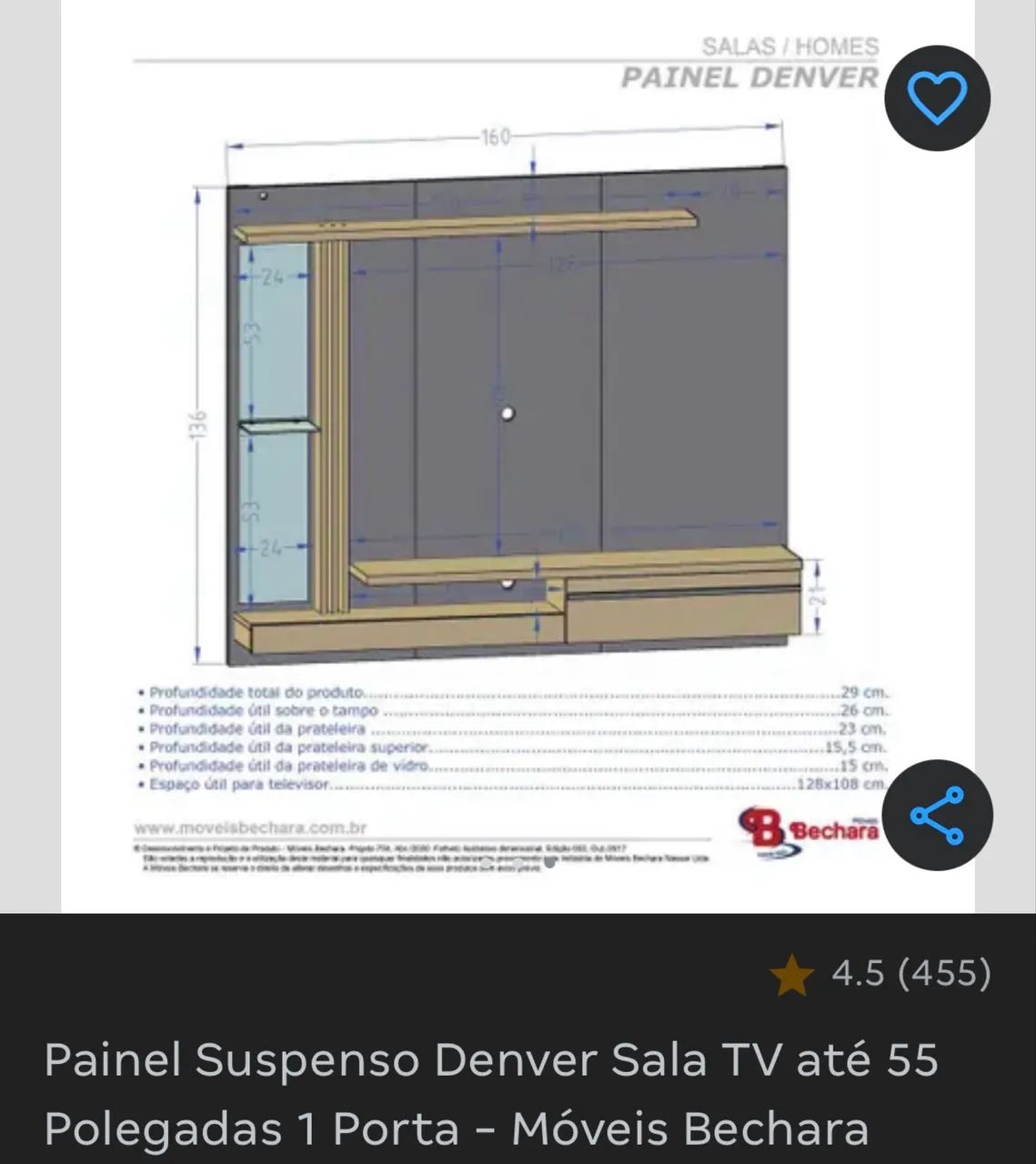 Painel TV Denver 1 Porta Preto Fosco/Cinamomo
