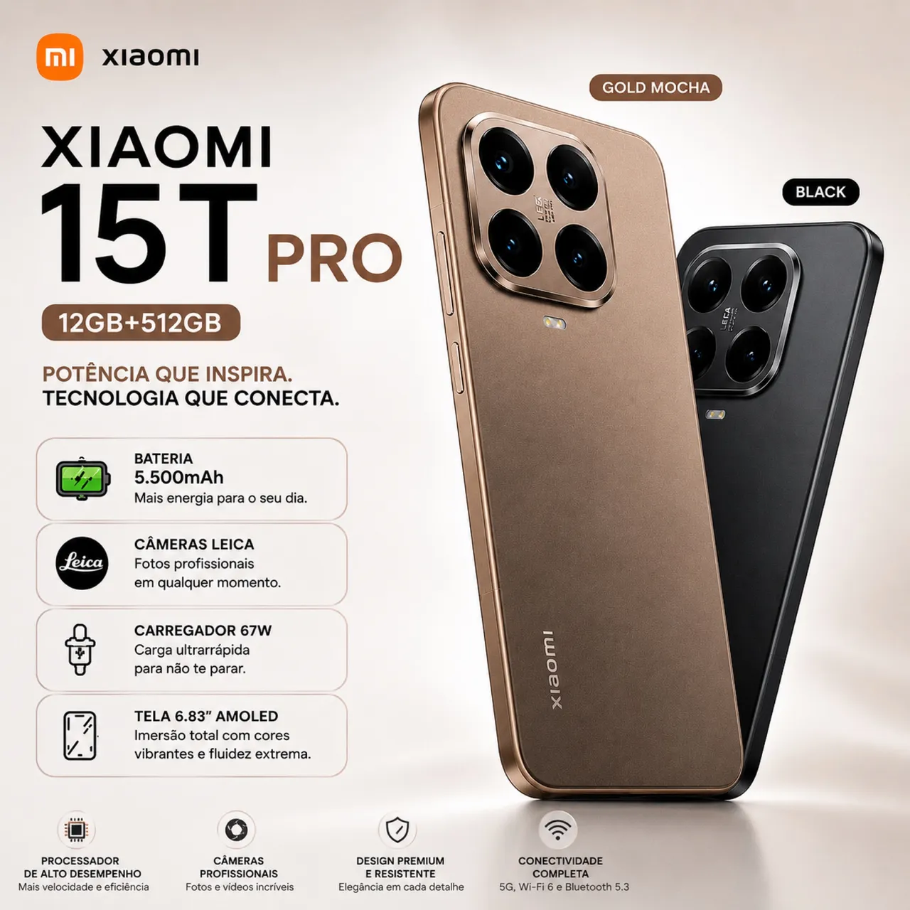 Xiaomi 15T Pro Gold Mocha Lacrado, 12Gb RAM 512Gb - Celulares e