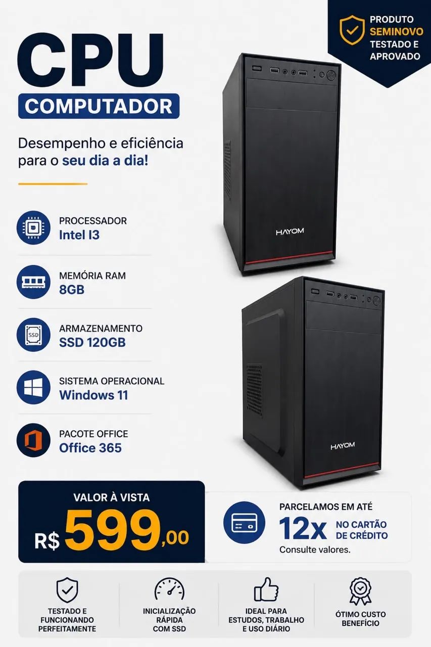 Computador desktop CPU Intel I3