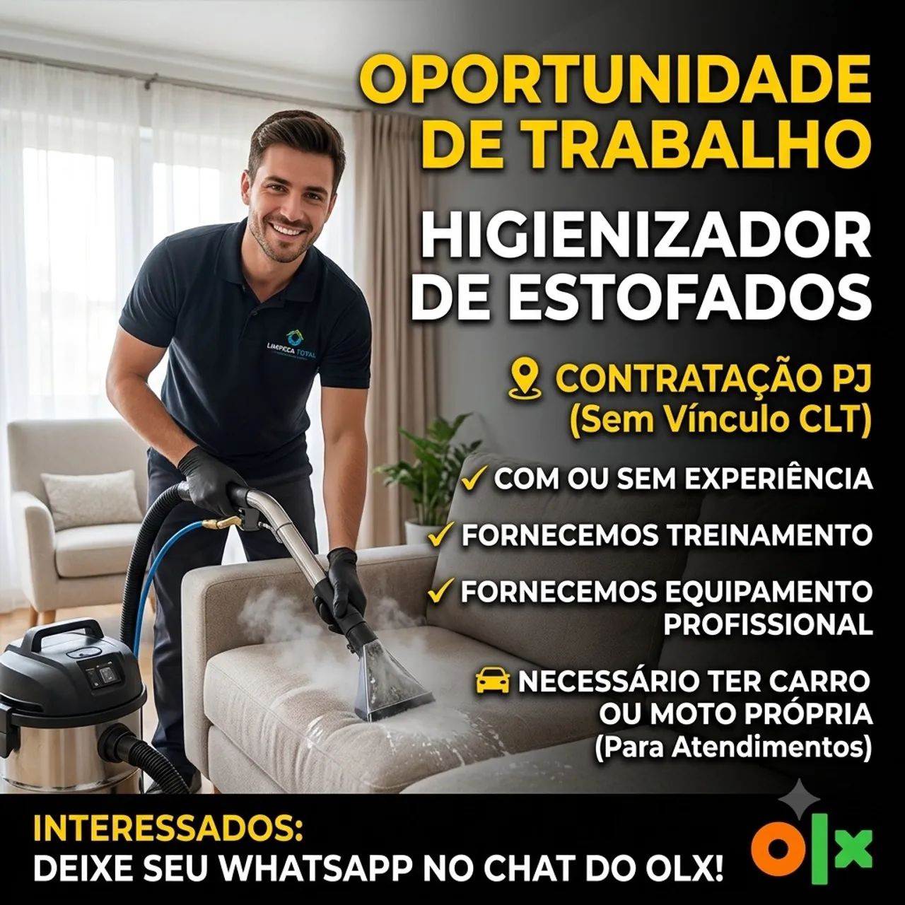 Oportunidade de Trabalho: Higienizador de Estofados (PJ) - Com ou Sem Exp. 1