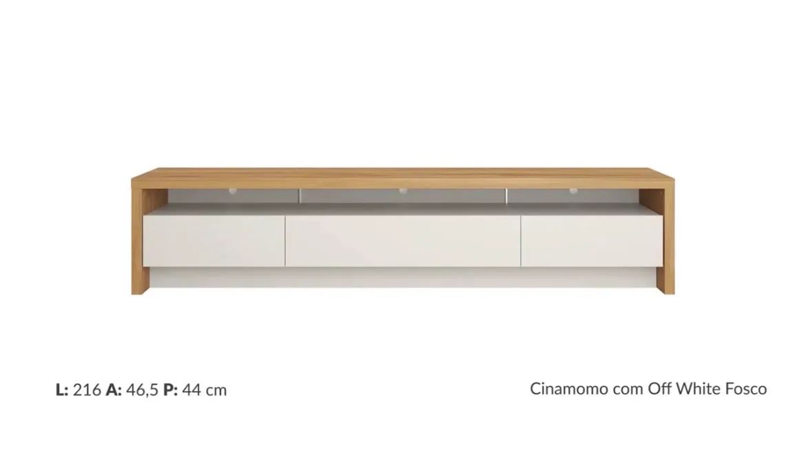 Rack em MDF amadeirado e off white - 2,16m largura - USADO