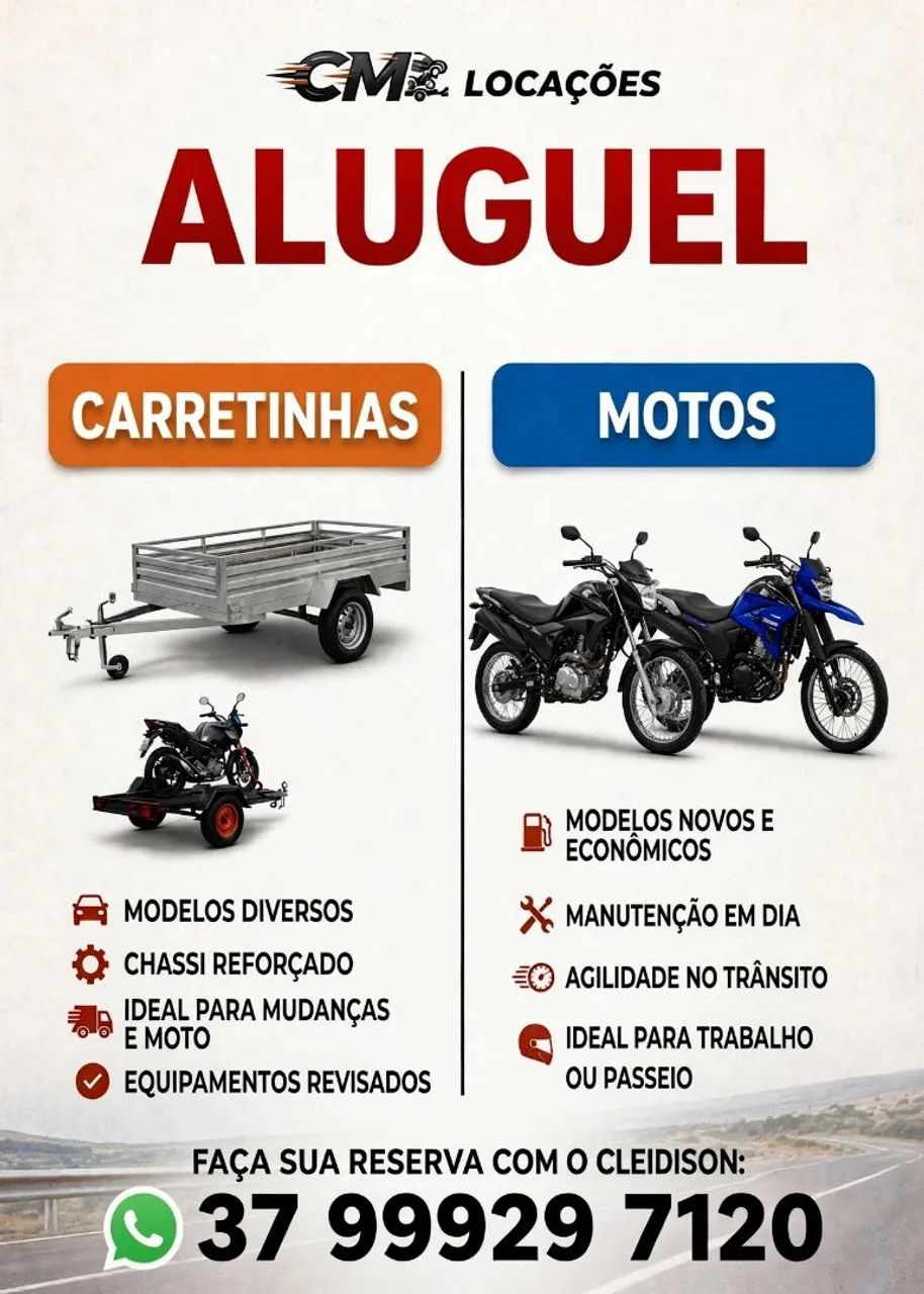 Locação de motos e carretinhas 