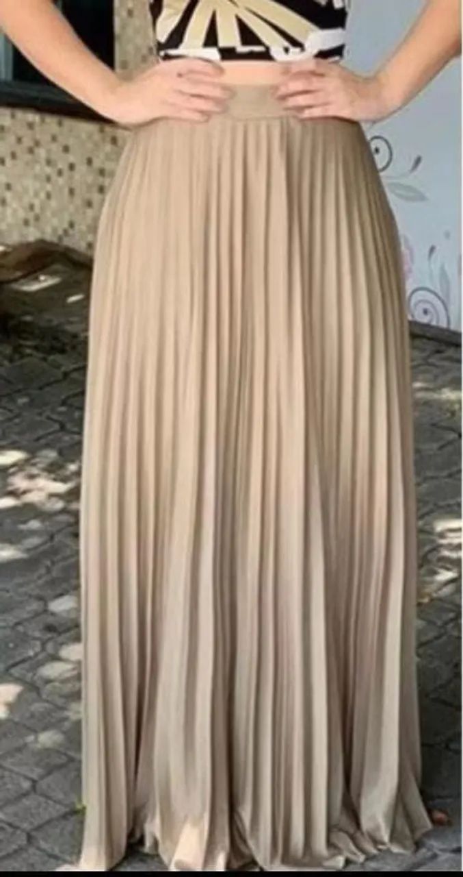 Saia longa plissada nude - Foto 2