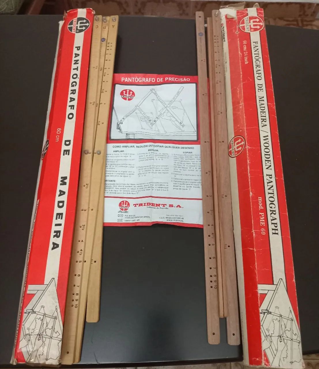 Antigo pantógrafo de madeira Trident 60cm lê á descrição  - Foto 3