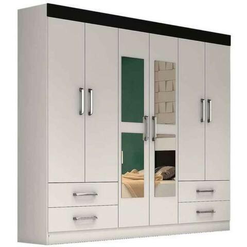 Guarda-roupa Casal Hercules 6 Portas 4 Gavetas Com Espelhos Direto da fabrica garanta