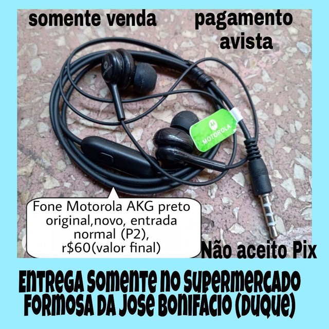 Fone Motorola AKG preto original, novo, r$60(valor final)/leia o anúncio -  Celulares e telefonia - São Brás, Belém 1004255255 | OLX