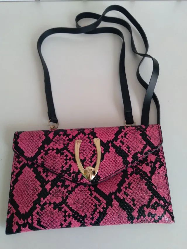 Bolsa carteira rosa estampa print com alça fecho com pressão nova