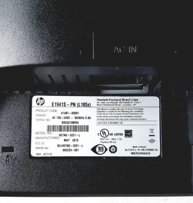 Monitor LCD 18.5 Polegadas - HP - Modelo E1941S-PN (L185X) - Funcionando - Sem Base - Foto 6