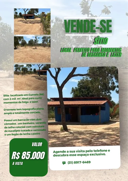 Sítio em Curvelo - 2 mil m² - Ideal para lazer!