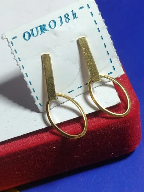 Brinco Argolinha Oval Ouro 18 Kilates 22 mm Peso 1.20 Gramas