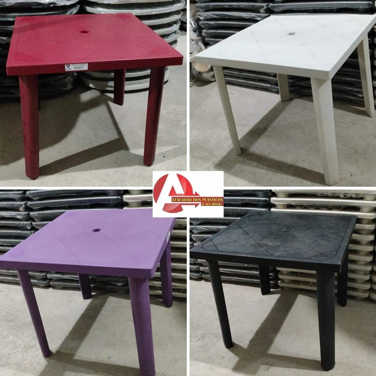 Mesas Quadradas de Plástico Resistentes e Versáteis