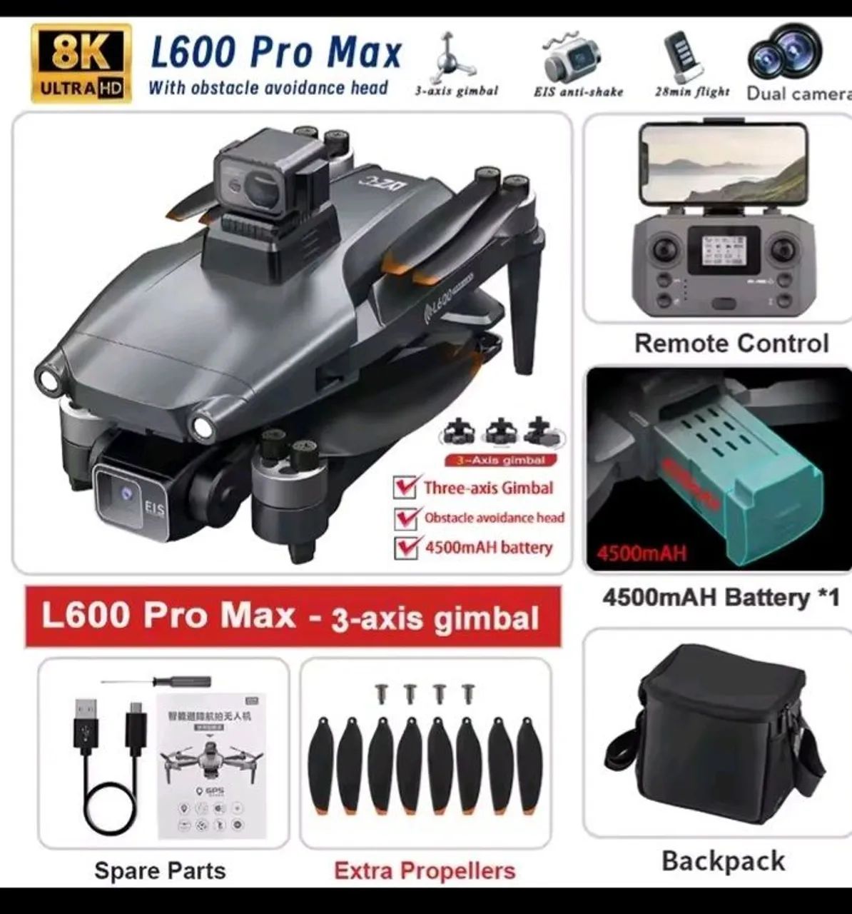 Drone l600 pro max com GPS e sensor de obstáculo 