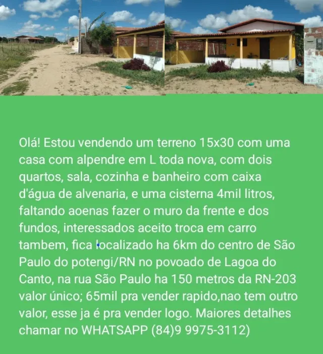 Terreno 15x30 com uma casa.
