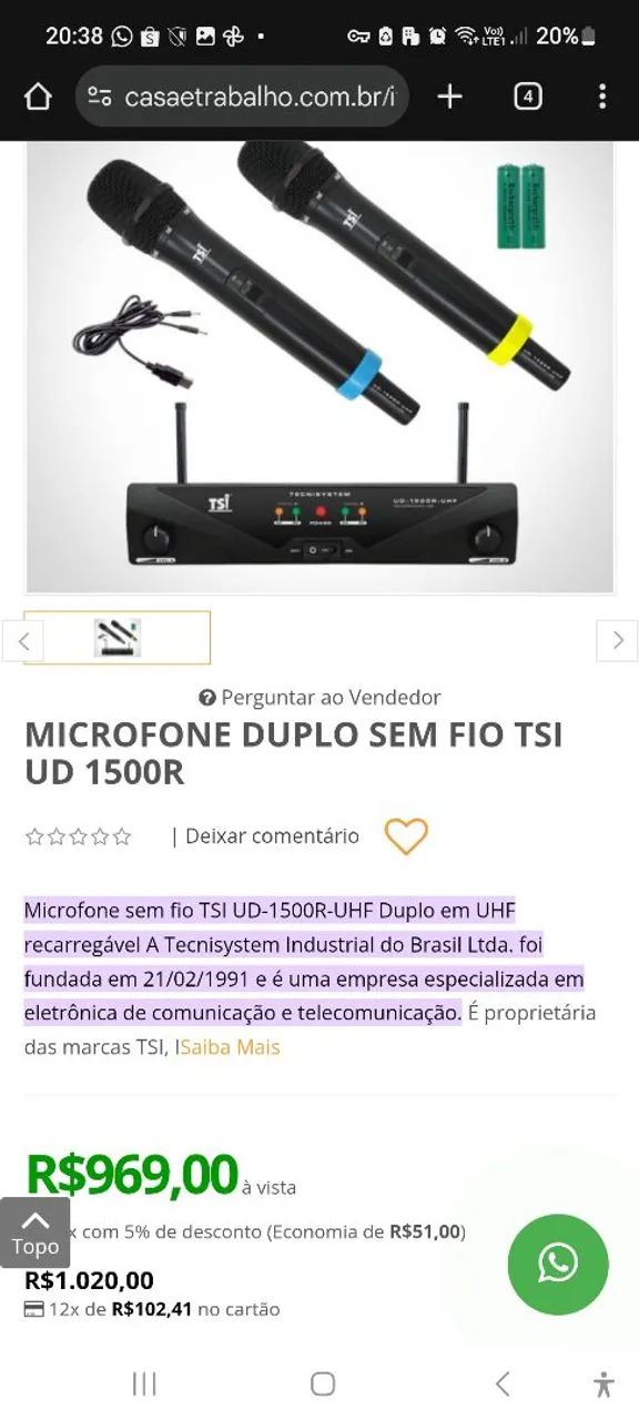 Microfones Recarregáveis sem Fio NOVO! TSI UD-1500R-UHF|2 Microfones sem fio novo barato  - Foto 3