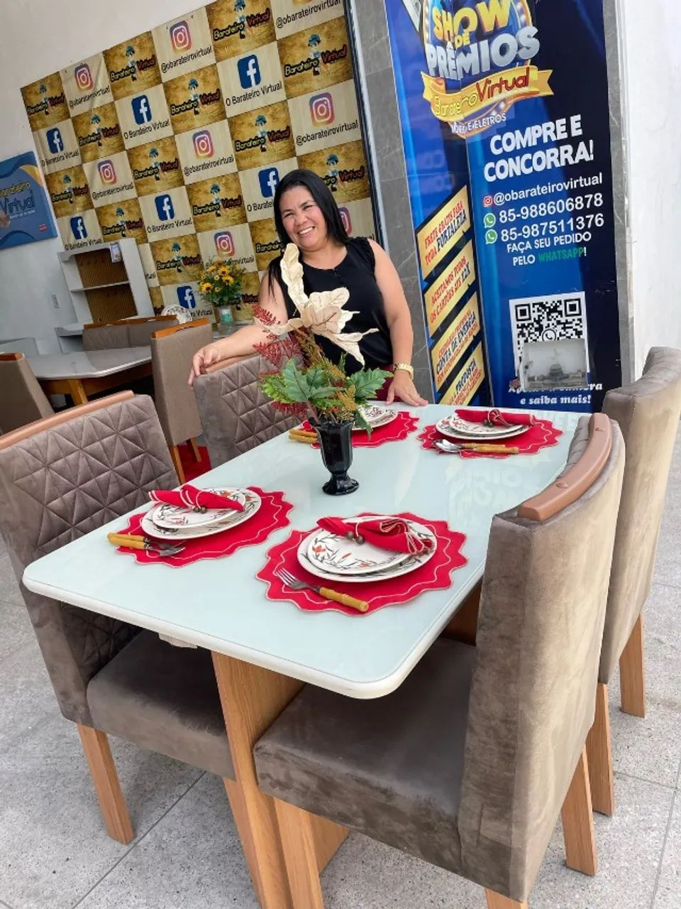 Conjunto De Luxo Mesa De 4 Lugares Frida C/Cadeiras Acolchoadas Freijó/Off White - Em Ofer - Foto 2