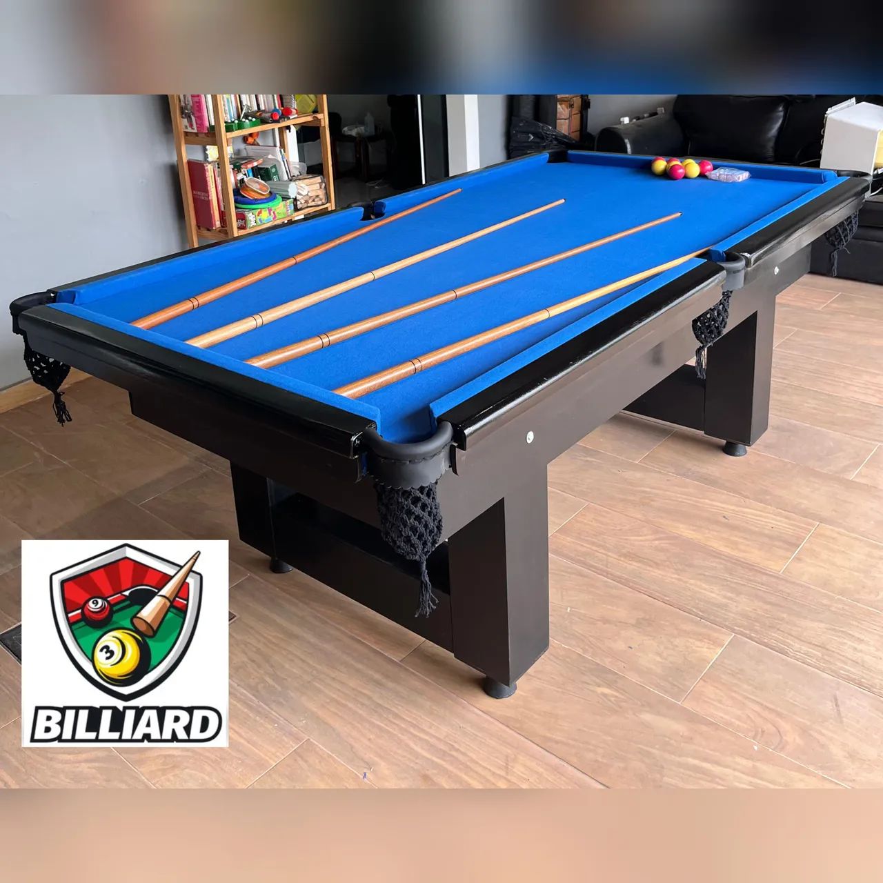 Sinuca Super Luxo Preta Pano Azul