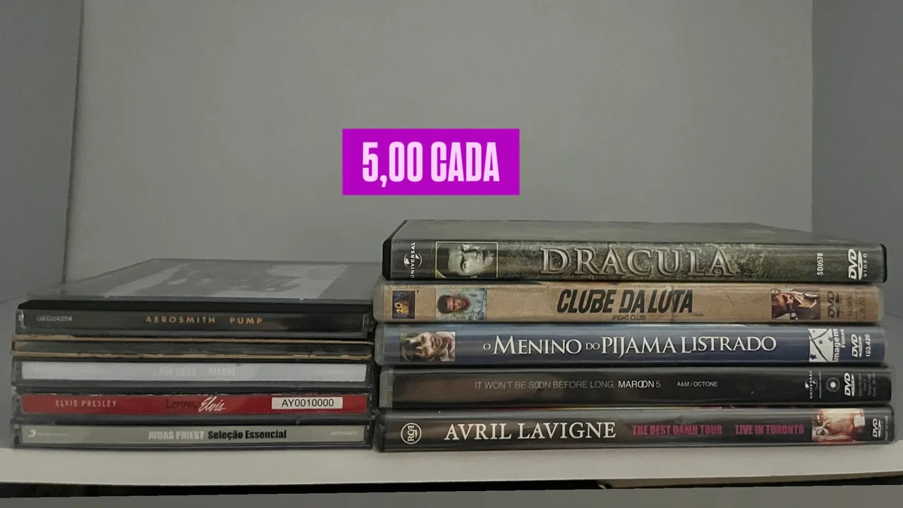DVDs e CDS por R$5,00 cada