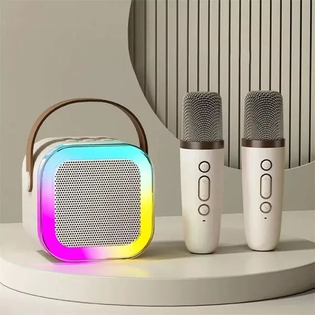 Caixa De Som Rgb Karaokê Bluetooth Com 2 Microfones K12