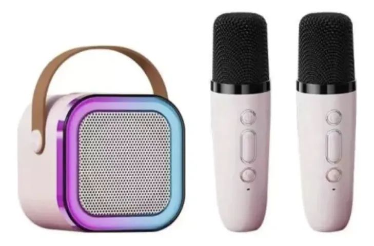 Caixa De Som Rgb Karaokê Bluetooth Com 2 Microfones K12 - Foto 4