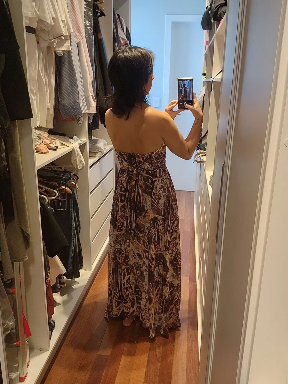 Vestido Longo Estampado Roxo e Bege - Foto 3