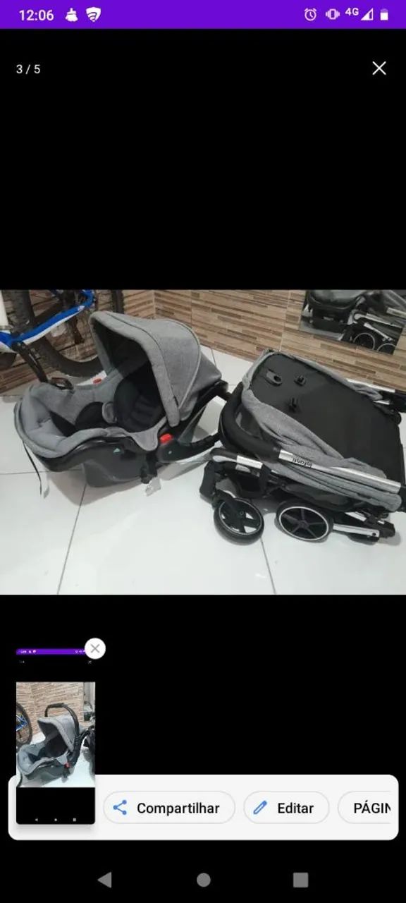Carrinho de Bebê Dobrável + bebê conforto  - Foto 4