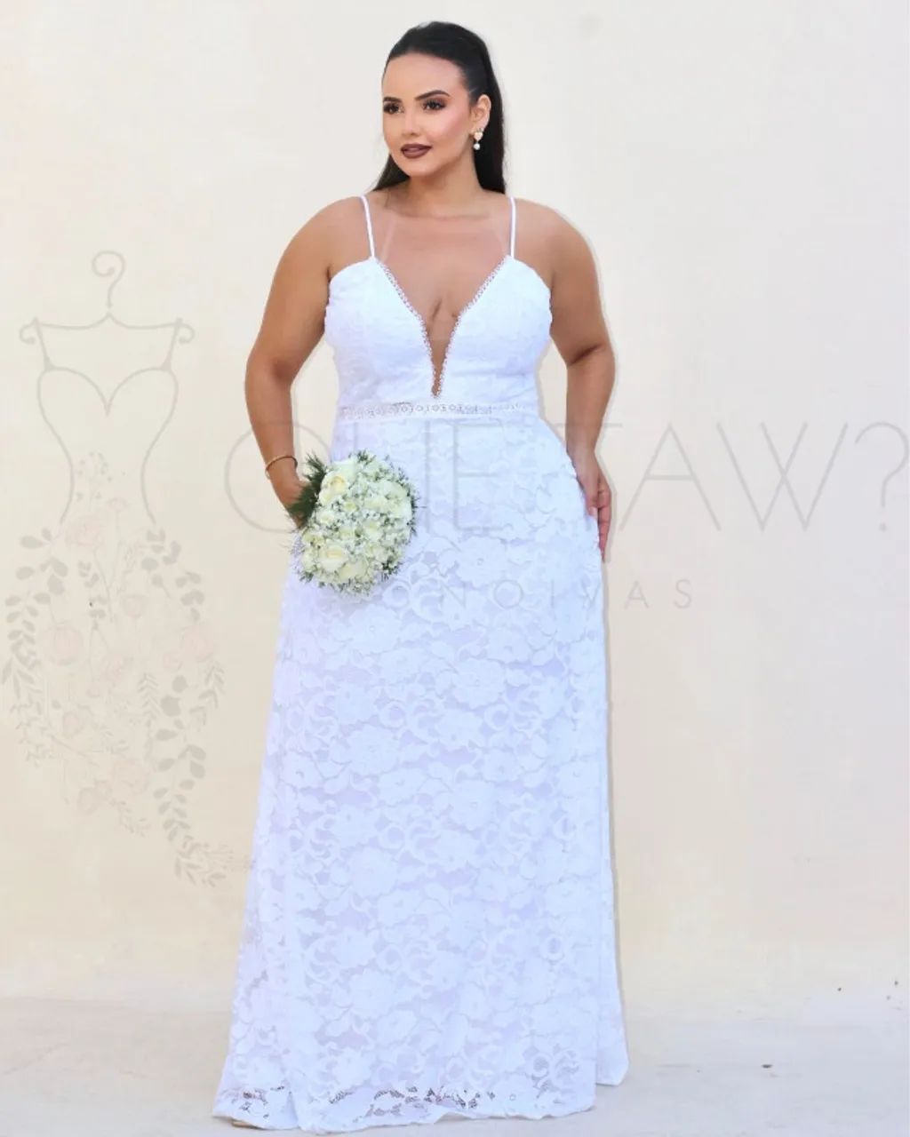 VESTIDO DE NOIVA BRANCO CIVIL LONGO DE ALÇINHA COM BOJO - Foto 4