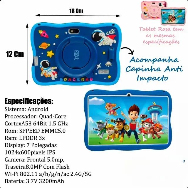Tablet Kids 7 Polegada Com Wifi Bluetooth Android Smart Cor Azul - Foto 3