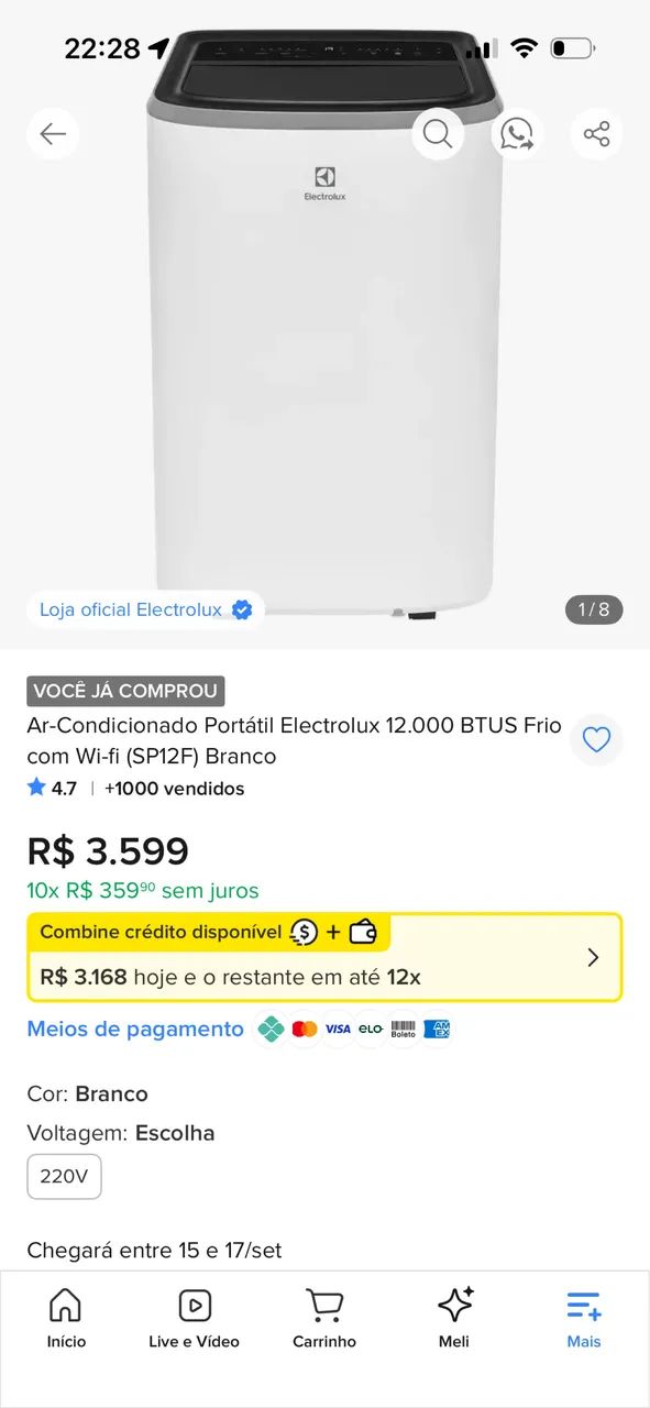 Ar condicionado portátil eletroluz 