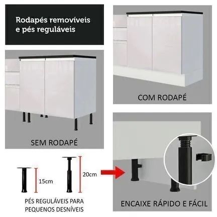 Cozinha Completa MDF 270 Com Armário E Balcão Branco Brilho - Foto 3