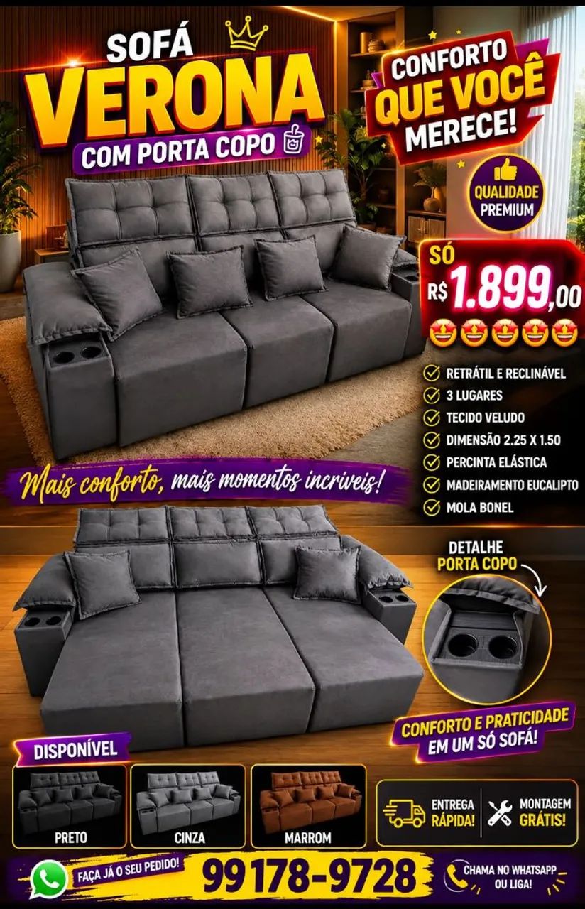 Sofá retrátil e reclinável novo 