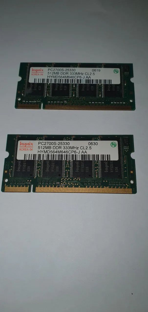 2 Memória RAM Sodimm Hynix PC2700S 512MB DDR 333MHz para Notebook