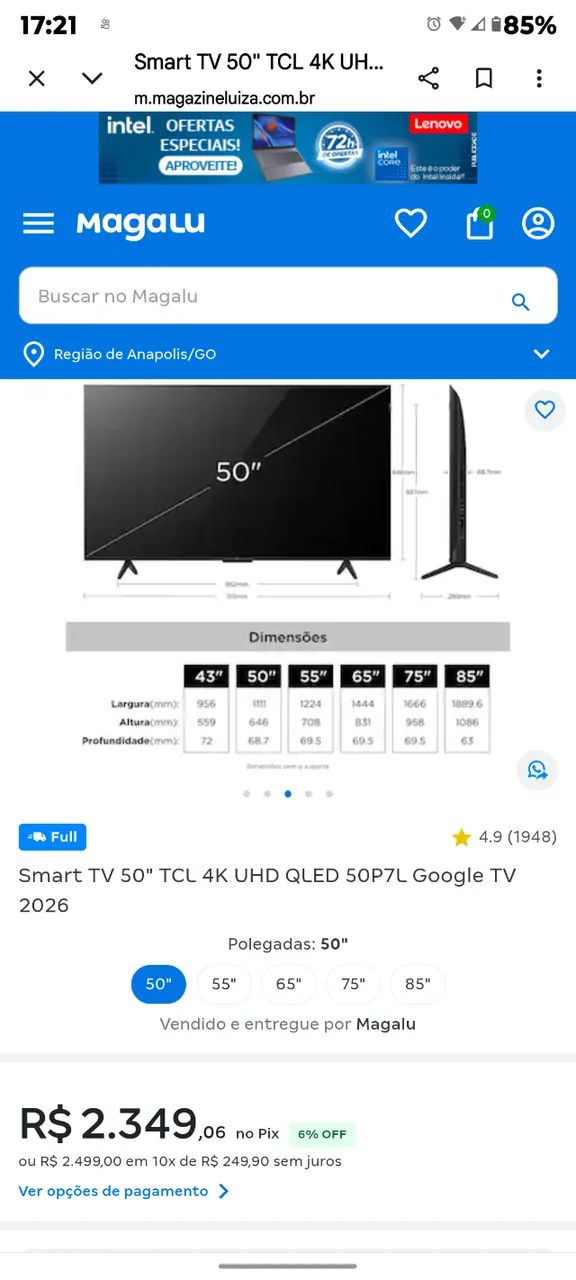 TV tcl qled 50 polegadas nova na garantia - Foto 2