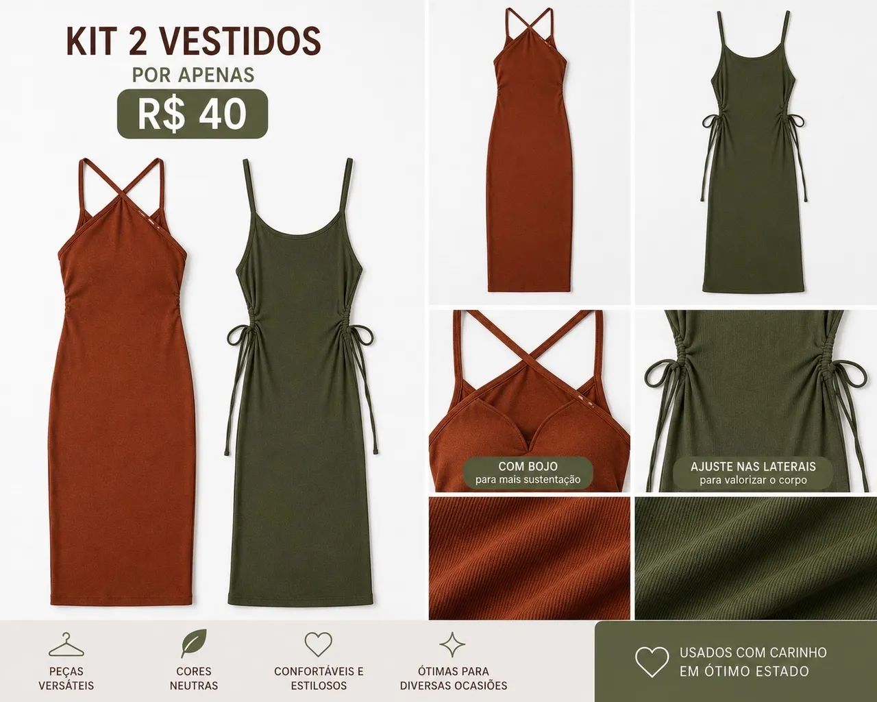Kit 2 vestidos canelados 