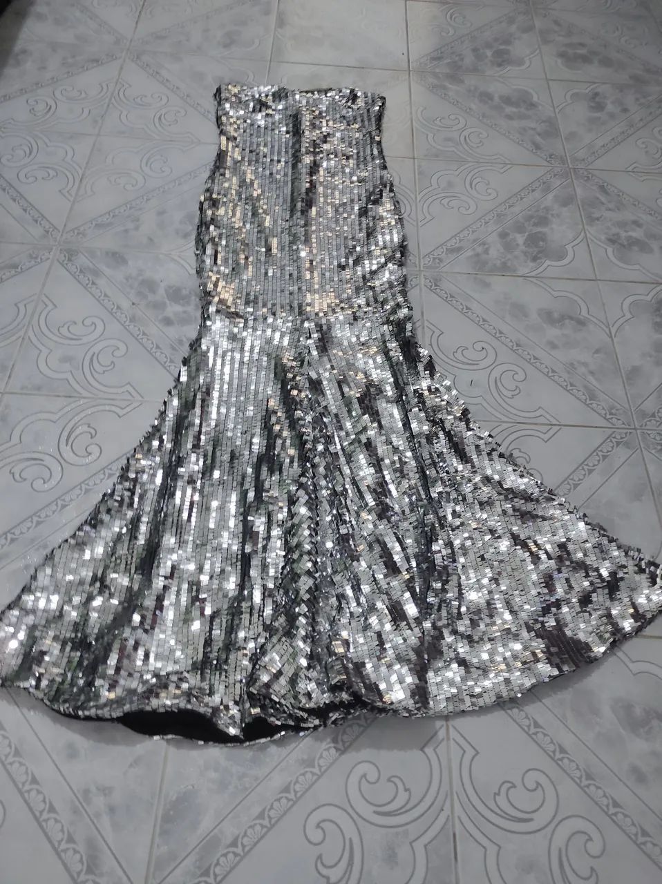 Vestido Sereia Paetê  Prata 