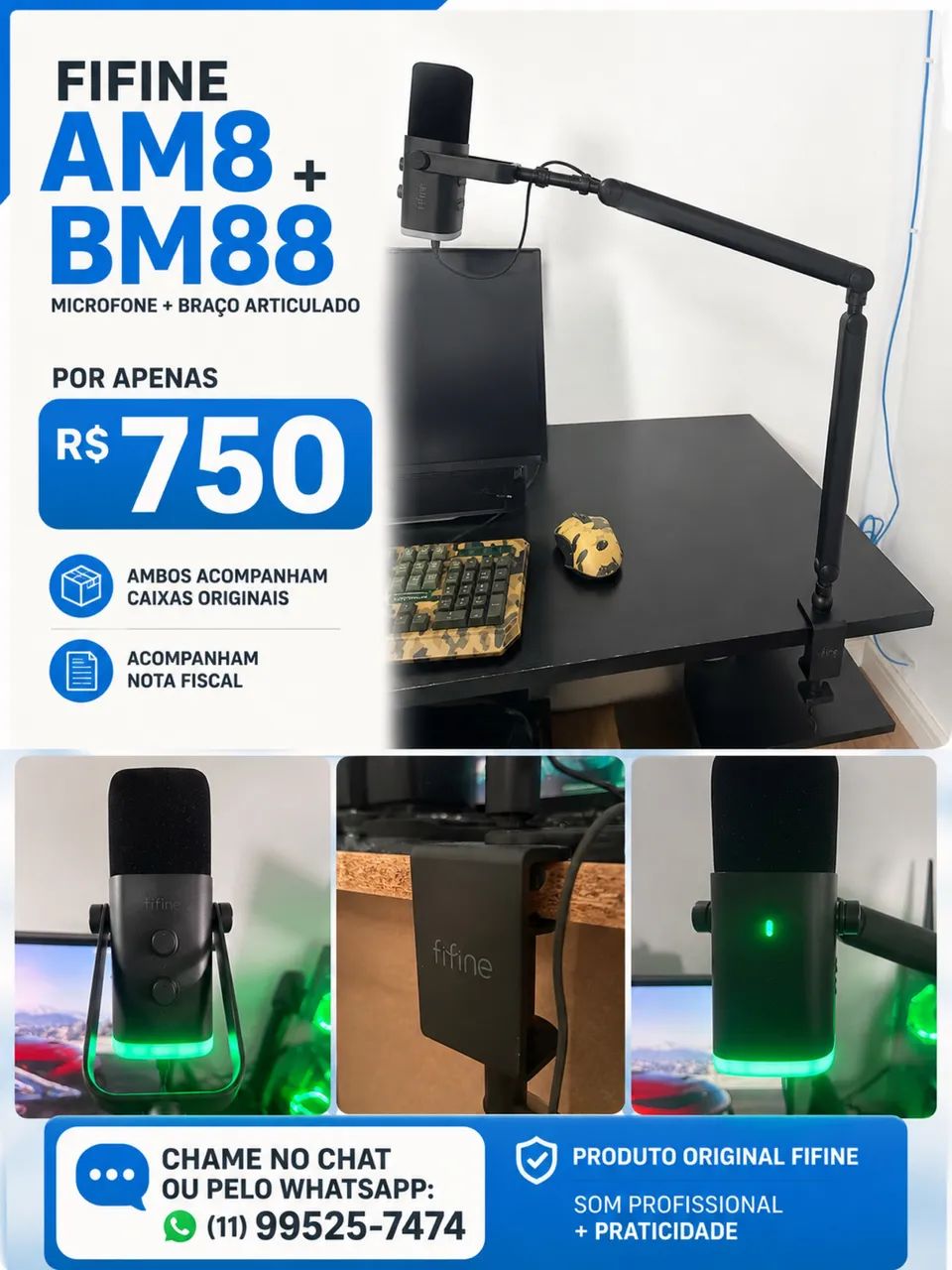 Microfone FIFINE AM8 + Braço Articulado FIFINE BM88 