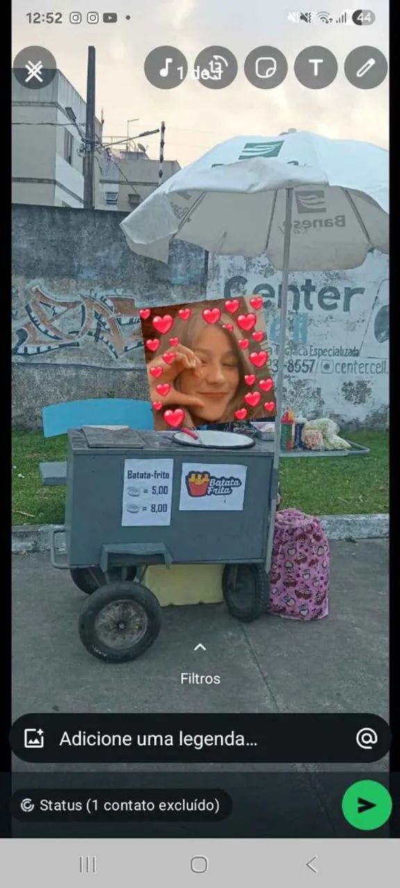 Carrinho de lanche e fritura