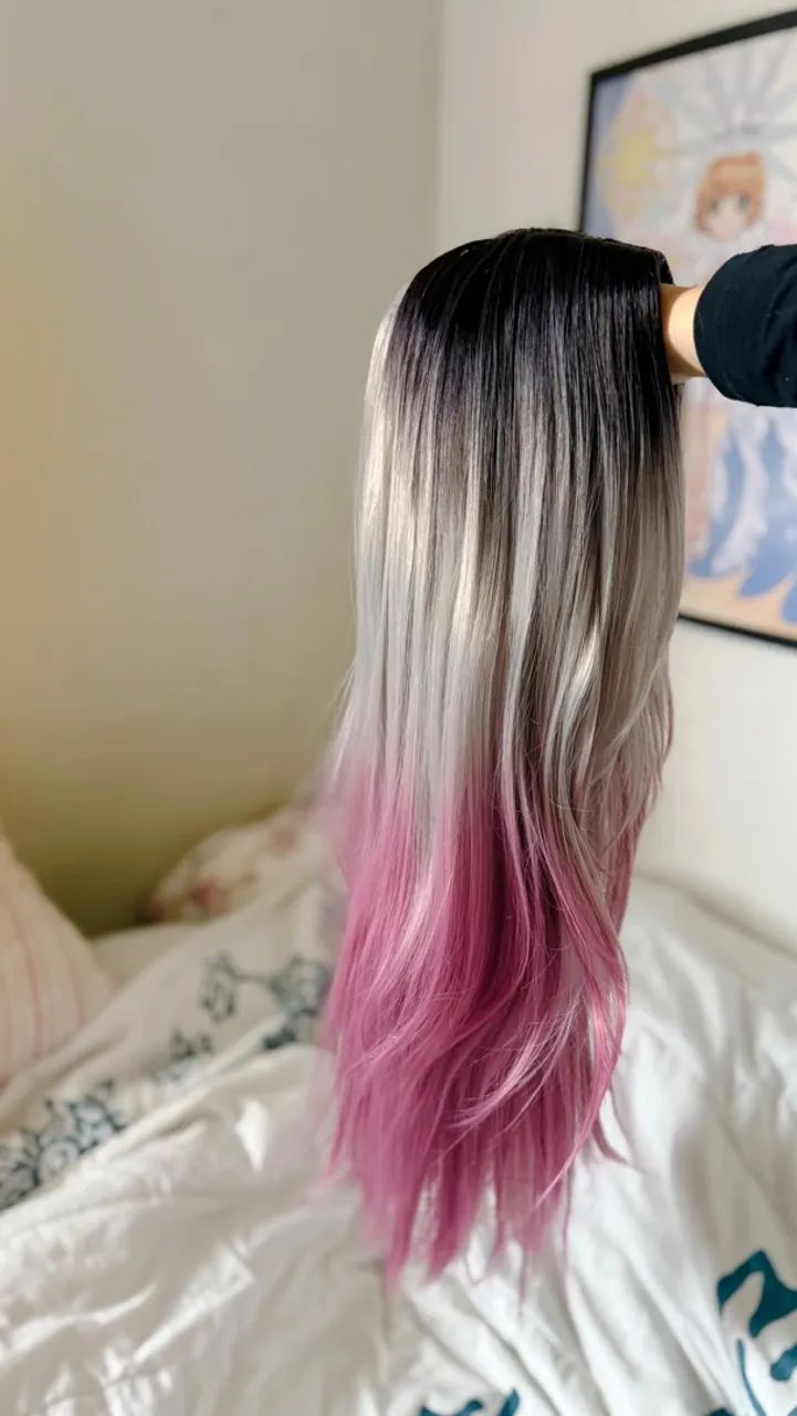 Peruca Lace Wig ombre hair rosa