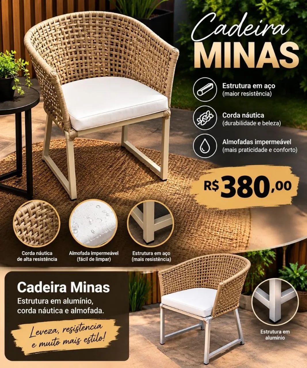 Cadeiras em corda nautica  - Foto 4
