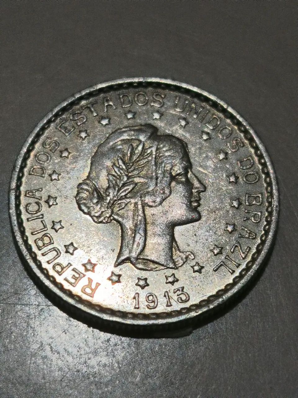 Moeda 500 réis 1913 prata 900