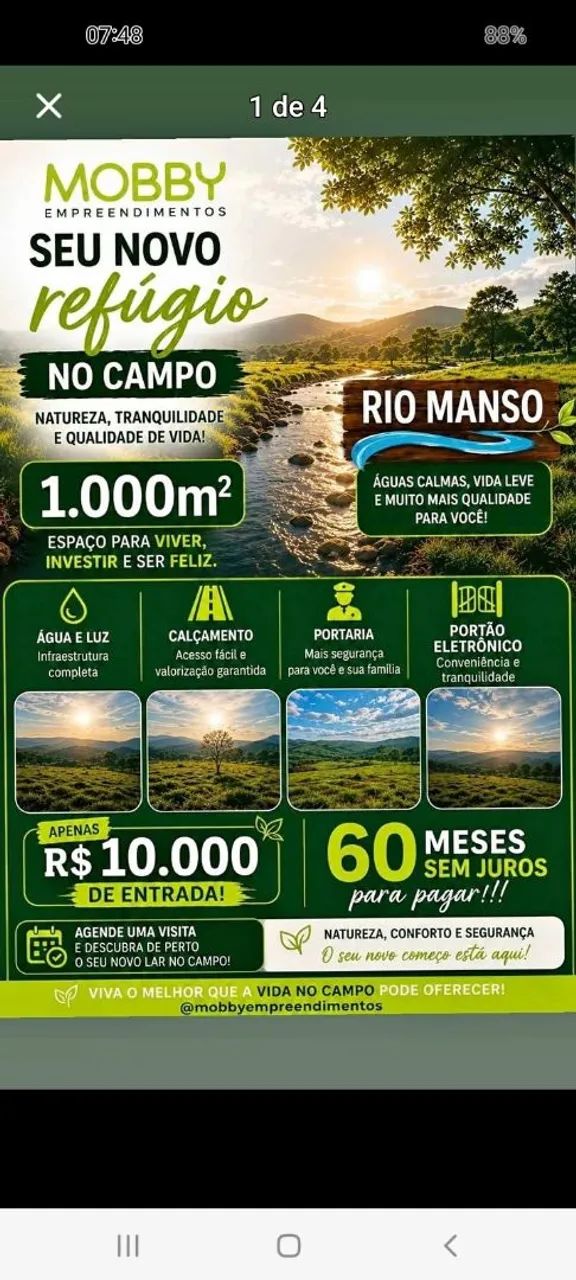 Chácaras de 1000mts em Rio manso oportunidade