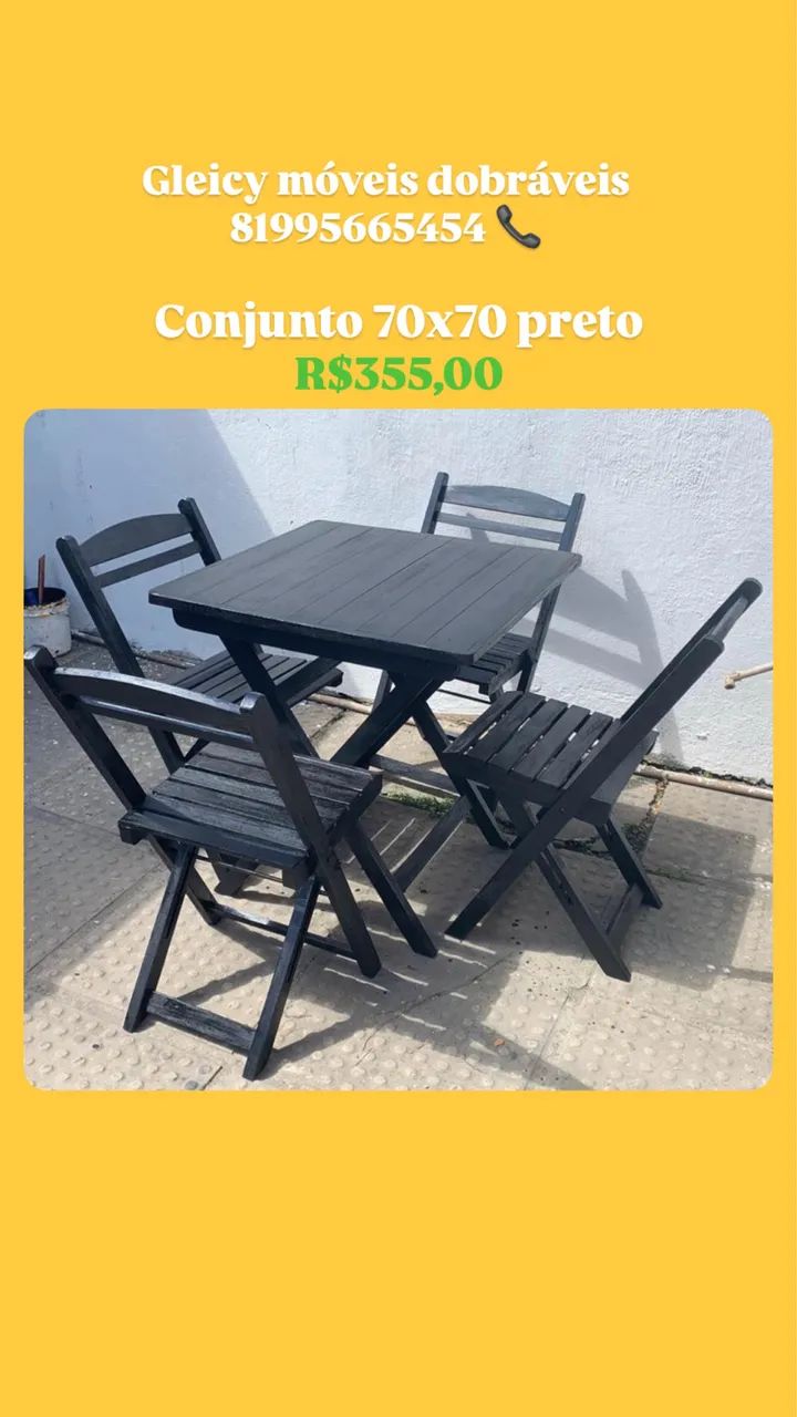 Conjunto dobrável 70x70 preto 