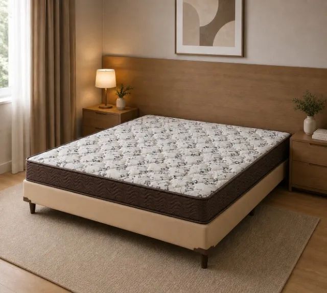 Base Box Casal Bege com Colchão Casal D45 Ortobom - Entrega Rápida! 