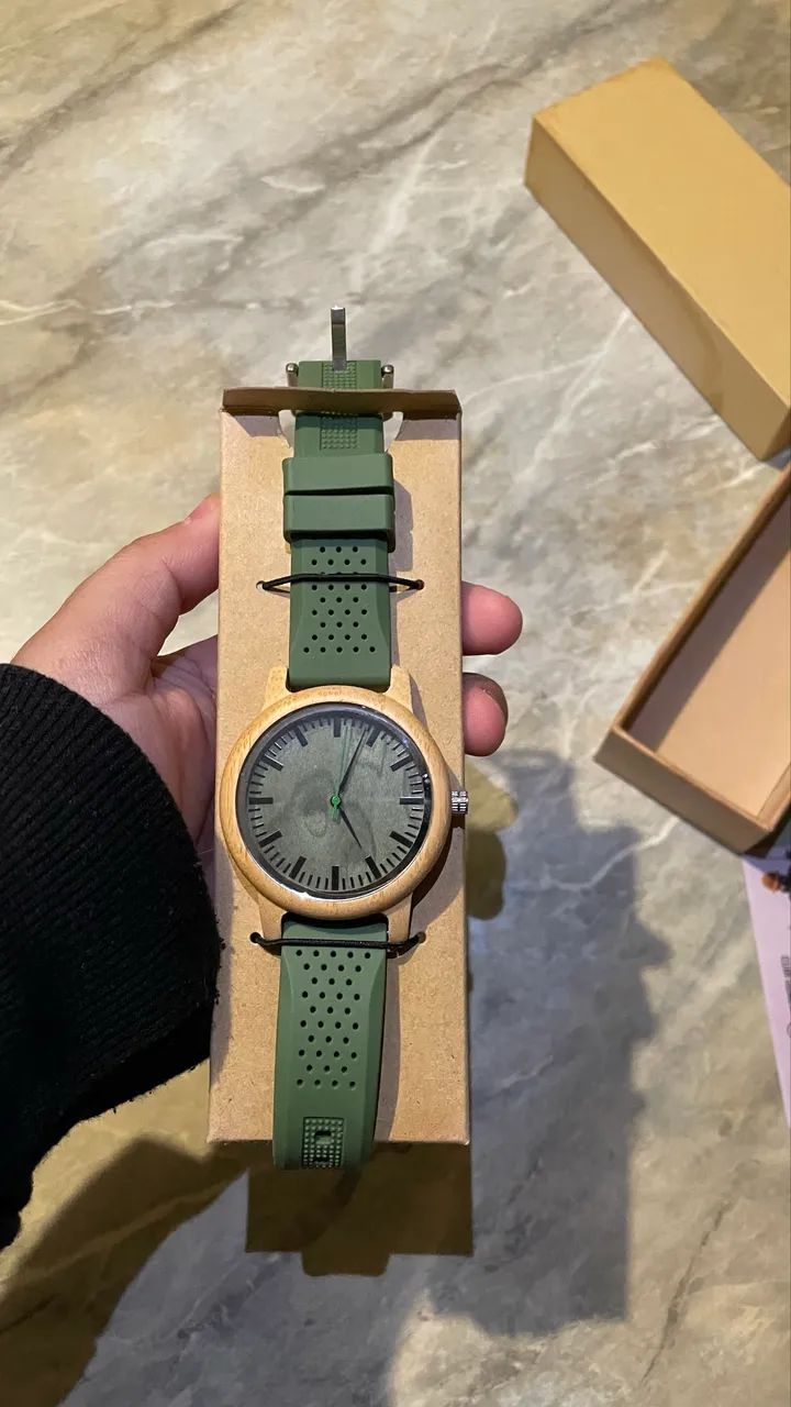 Relógio BOBO BIRD Original de Madeira Bambu + Pulseira Verde