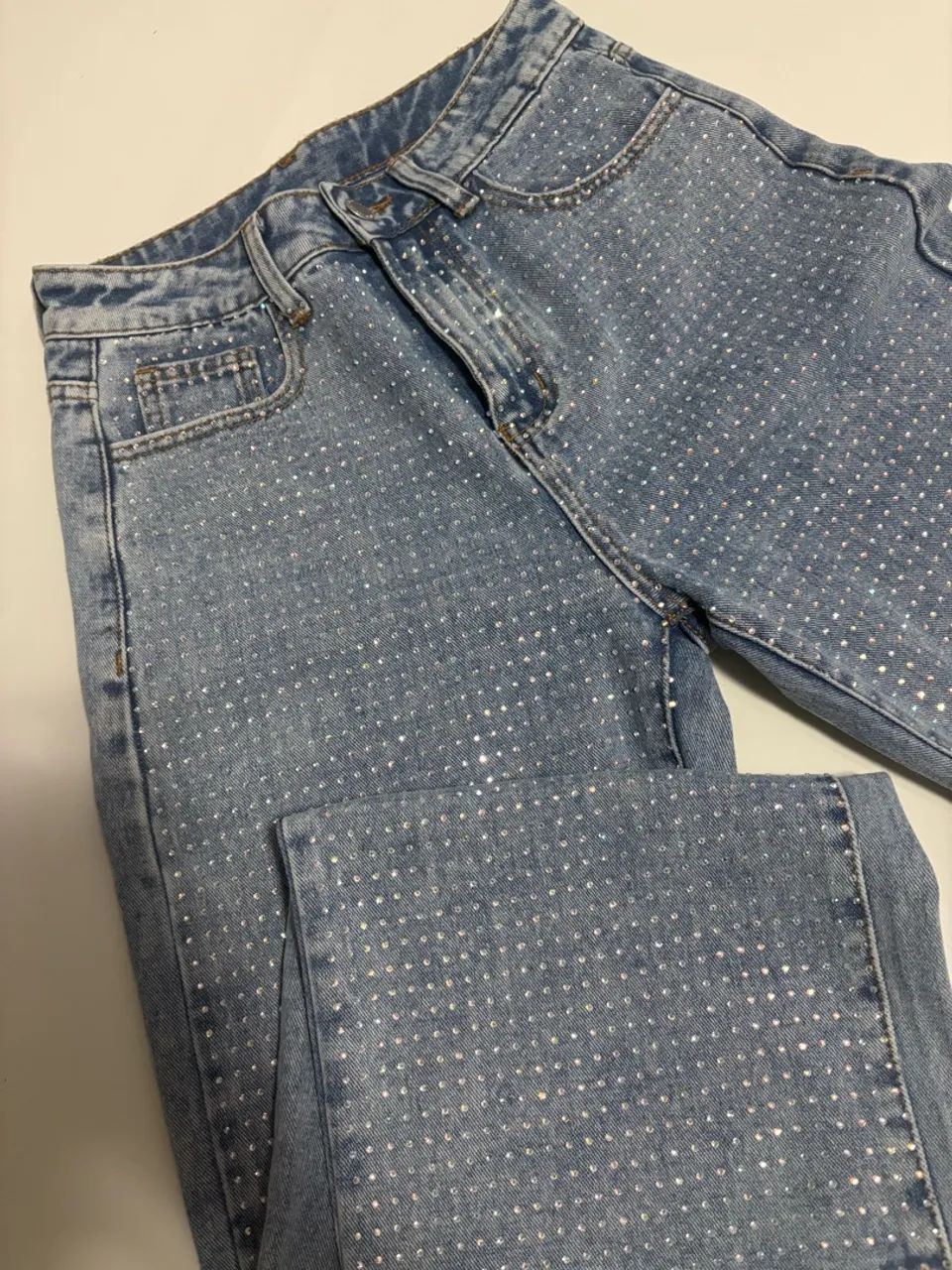 calça jeans shein strass azul 34 - Foto 4