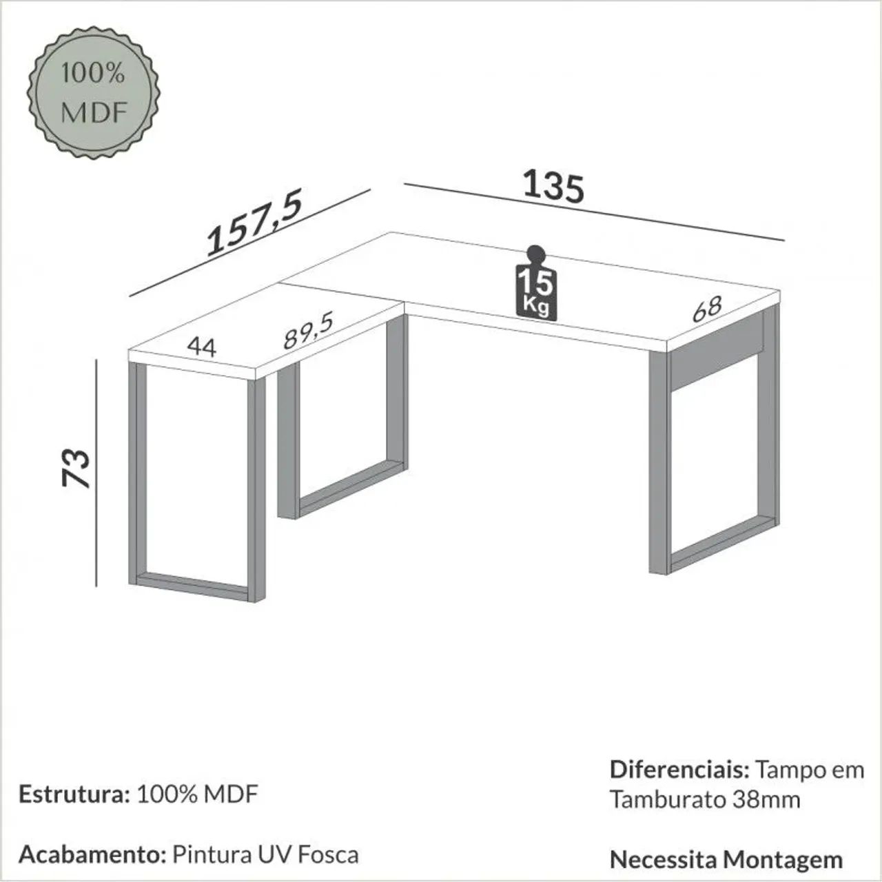Mesa em L  com gaveteiro 100% mdf - Foto 5