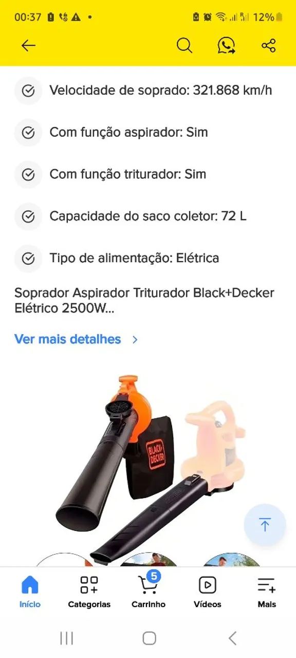 Asporador e Soprador gigante da marca Black+decker Eletrico 2500w Bv25 220vol